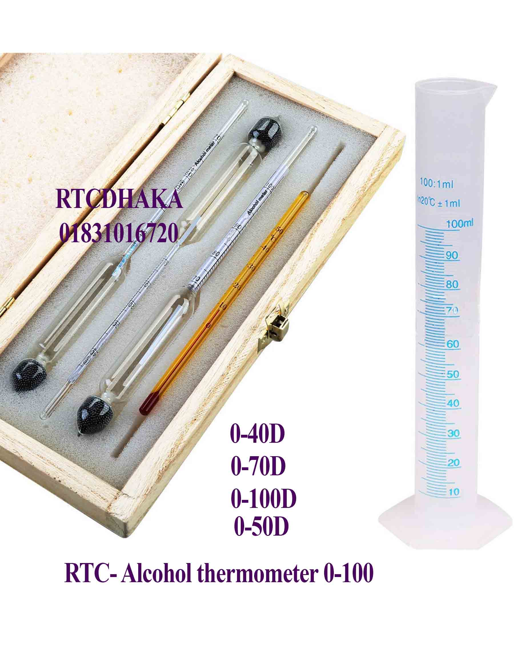 3Pcs 0-100% Hydrometer Alcoholmeter Tester Set Alcohol Concentration Meter Thermometer